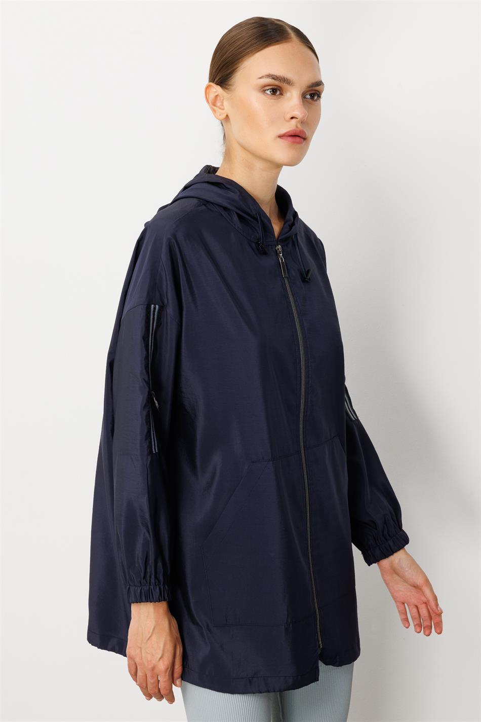 Poly Cupra Sport Orta Uzunluqlu Yaz Trench Palto, Omba Örtüyü / Tünd Göy