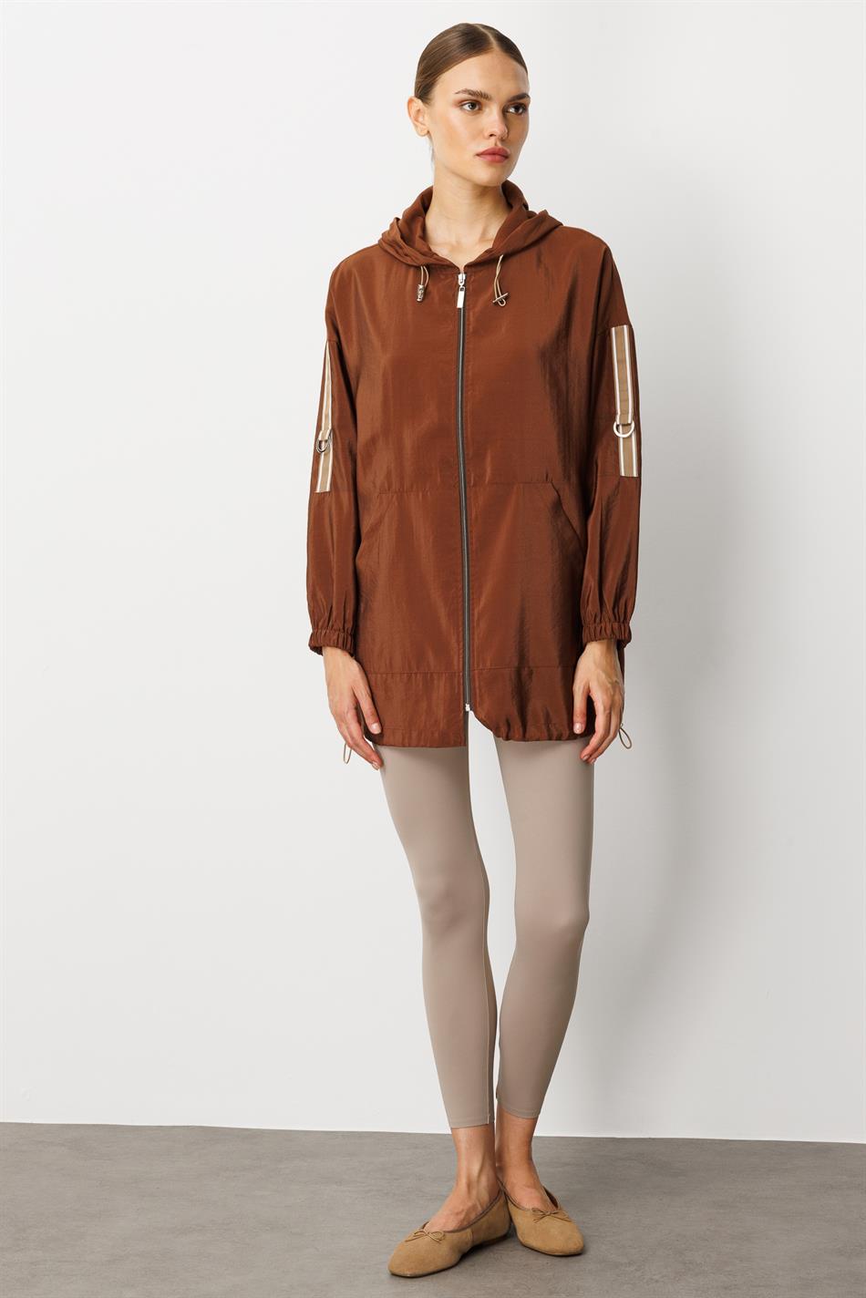 Poly Cupra Sport Orta Uzunluqlu Yaz Trench Palto, Çanta Örtüyü / Qəhvəyi