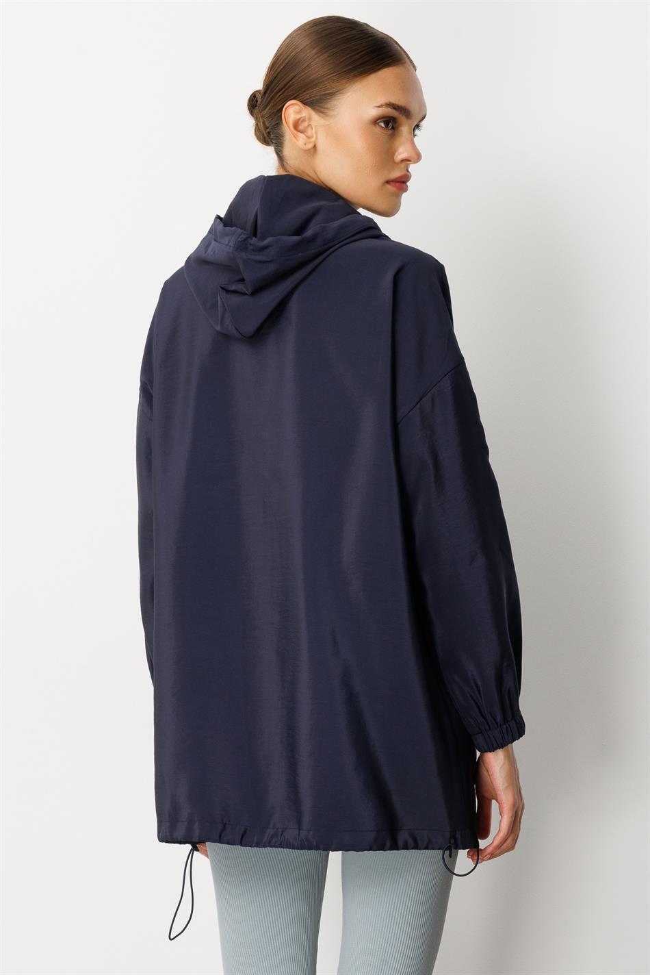 Poly Cupra Sport Orta Uzunluqlu Yaz Trench Palto, Omba Örtüyü / Tünd Göy