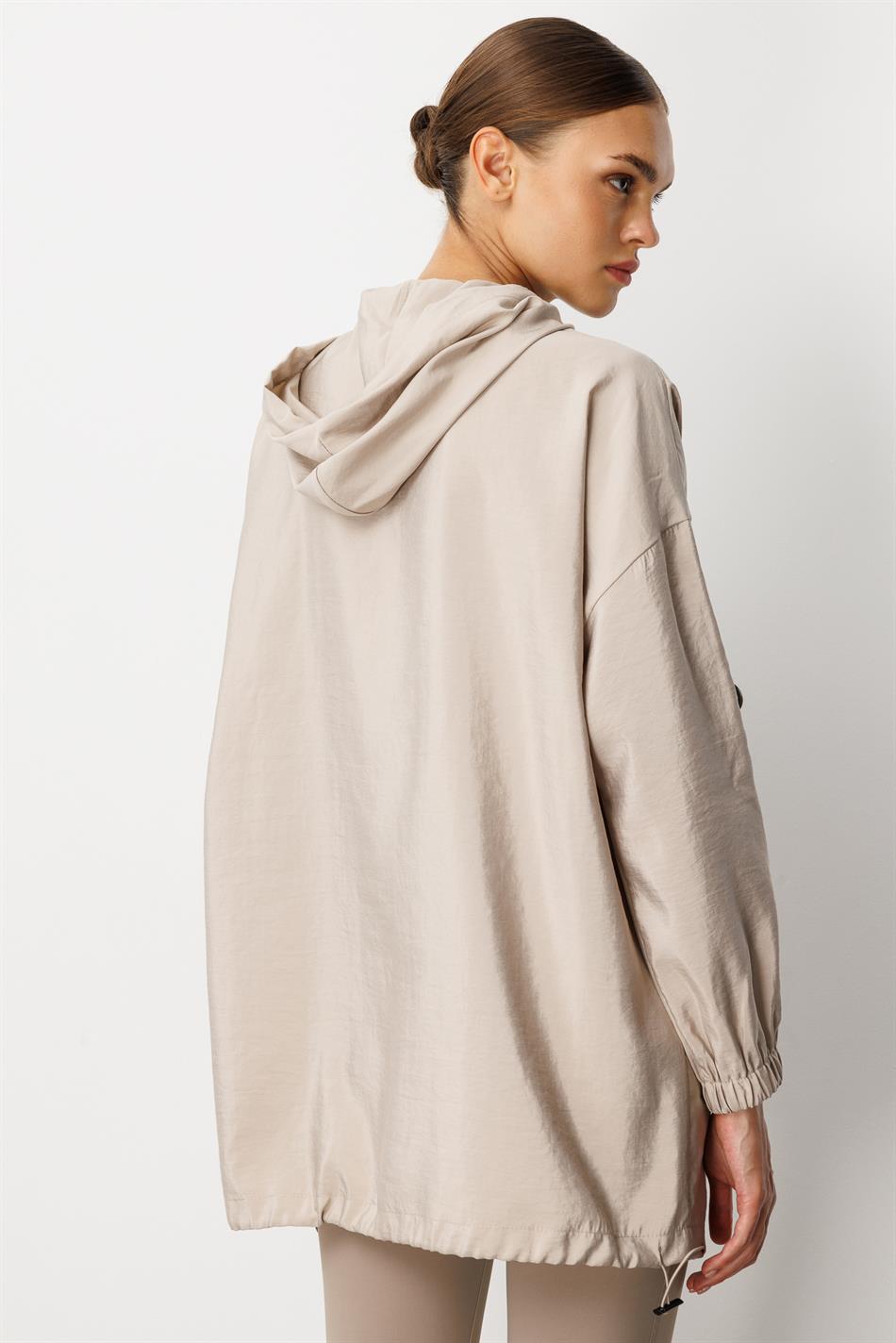 Poly Cupra Sport Mid-Length Spring Trench Coat with Hip Covering / Kap-Taş