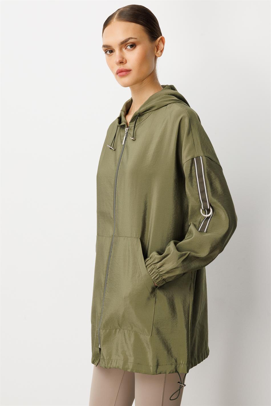 Poly Cupra Sport Orta Uzunluqlu Yaz Trench Palto, Çanta Örtüyü / Xaki