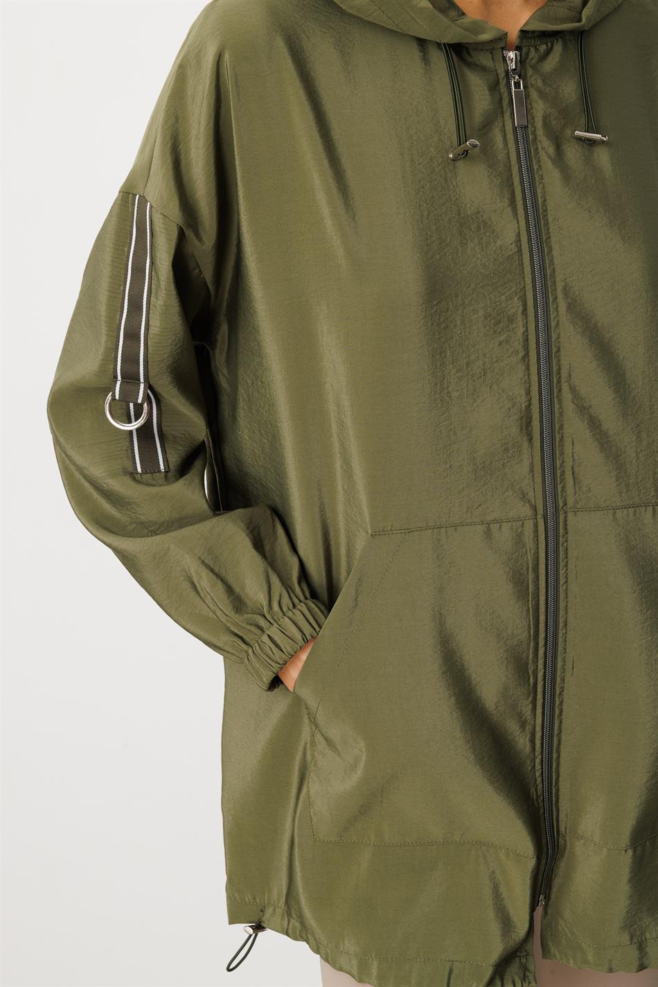 Poly Cupra Sport Orta Uzunluqlu Yaz Trench Palto, Çanta Örtüyü / Xaki