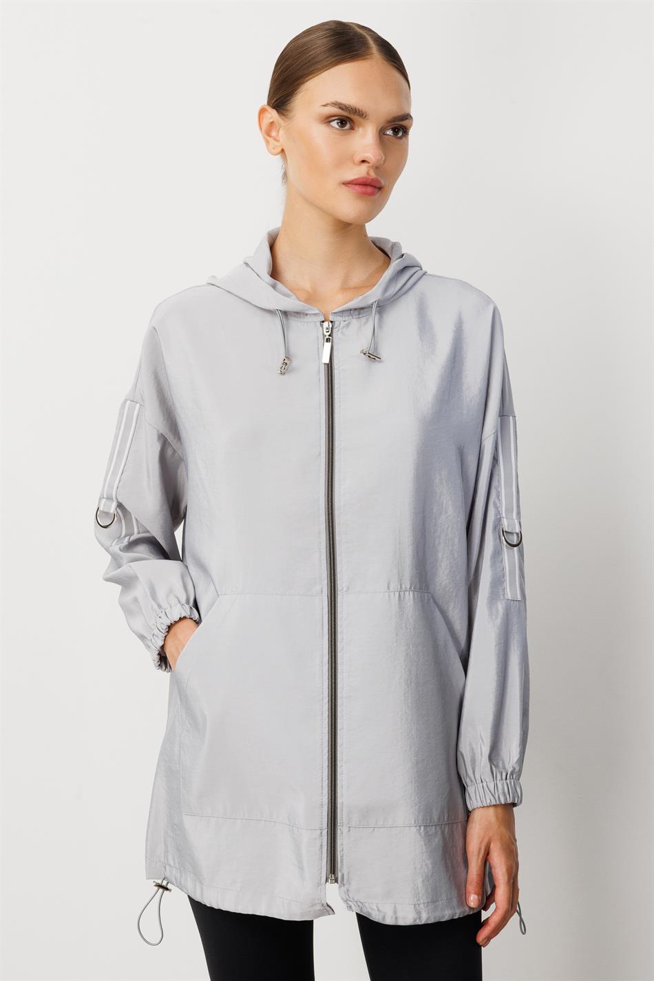 Poly Cupra Sport Mid-Length Spring Trench Coat with Hip Coverage / Cape-Gray