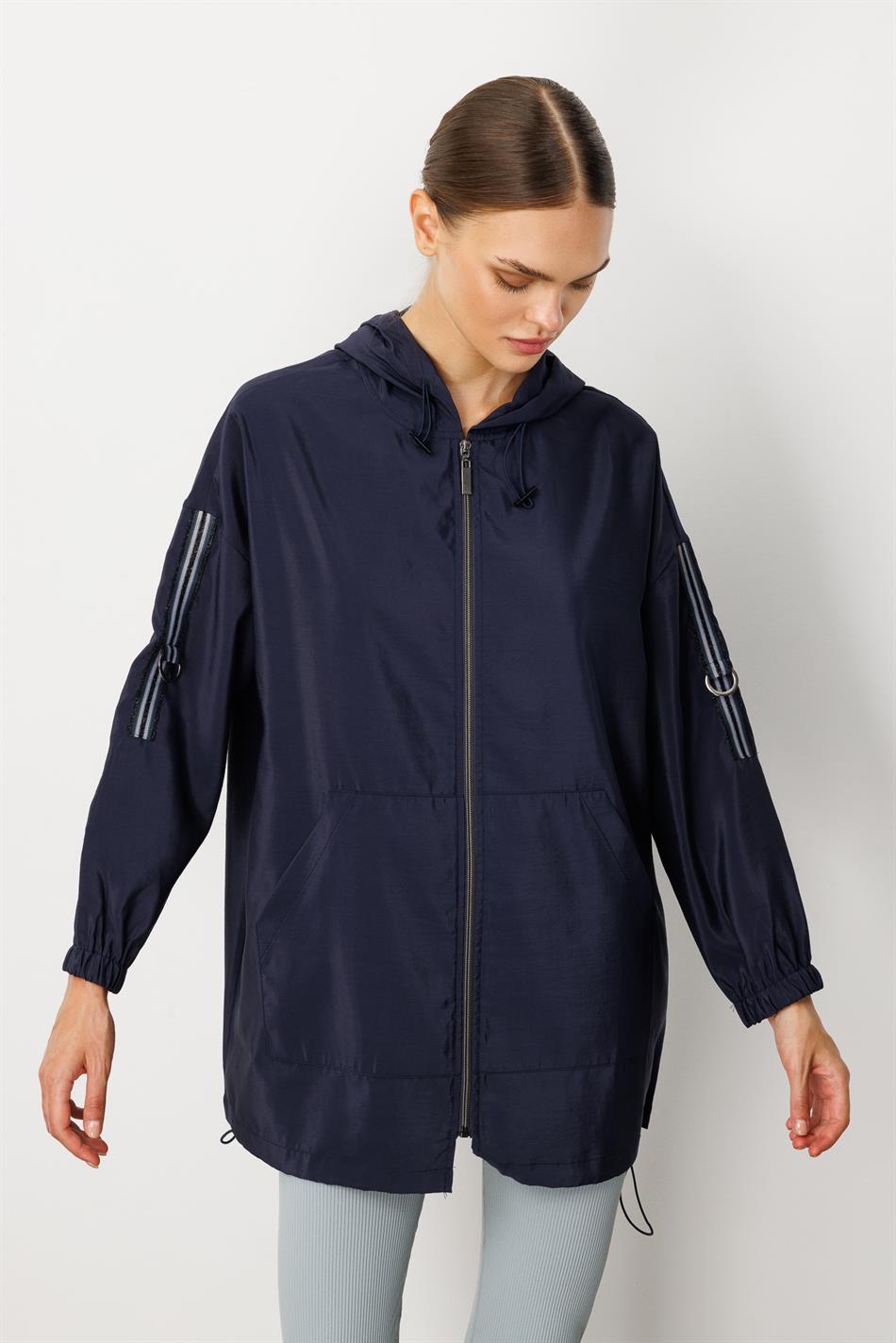 Poly Cupra Sport Orta Uzunluqlu Yaz Trench Palto, Omba Örtüyü / Tünd Göy