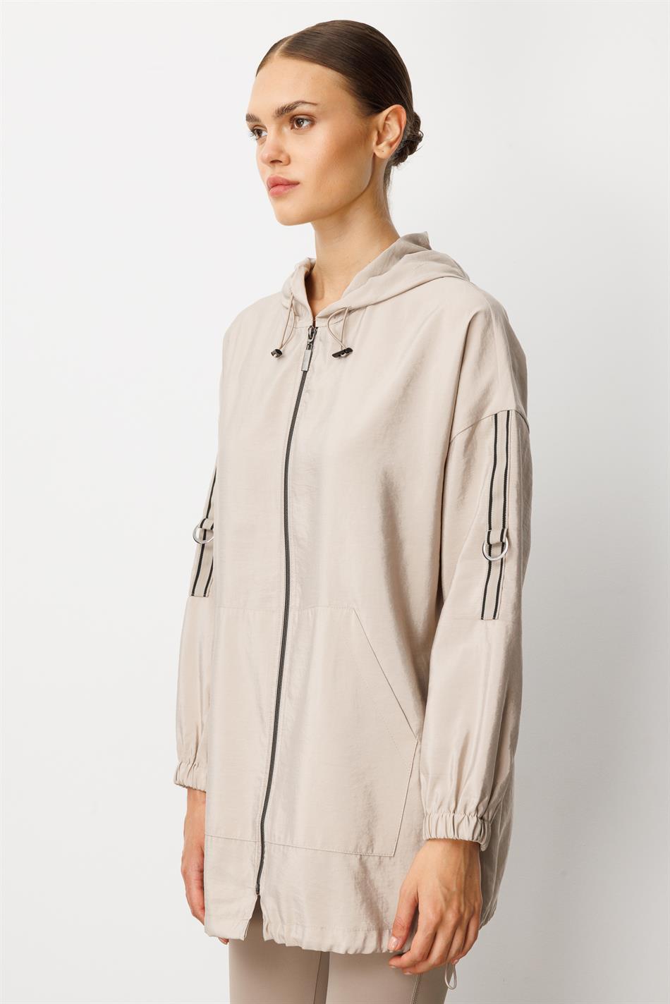 Poly Cupra Sport Mid-Length Spring Trench Coat with Hip Covering / Kap-Taş