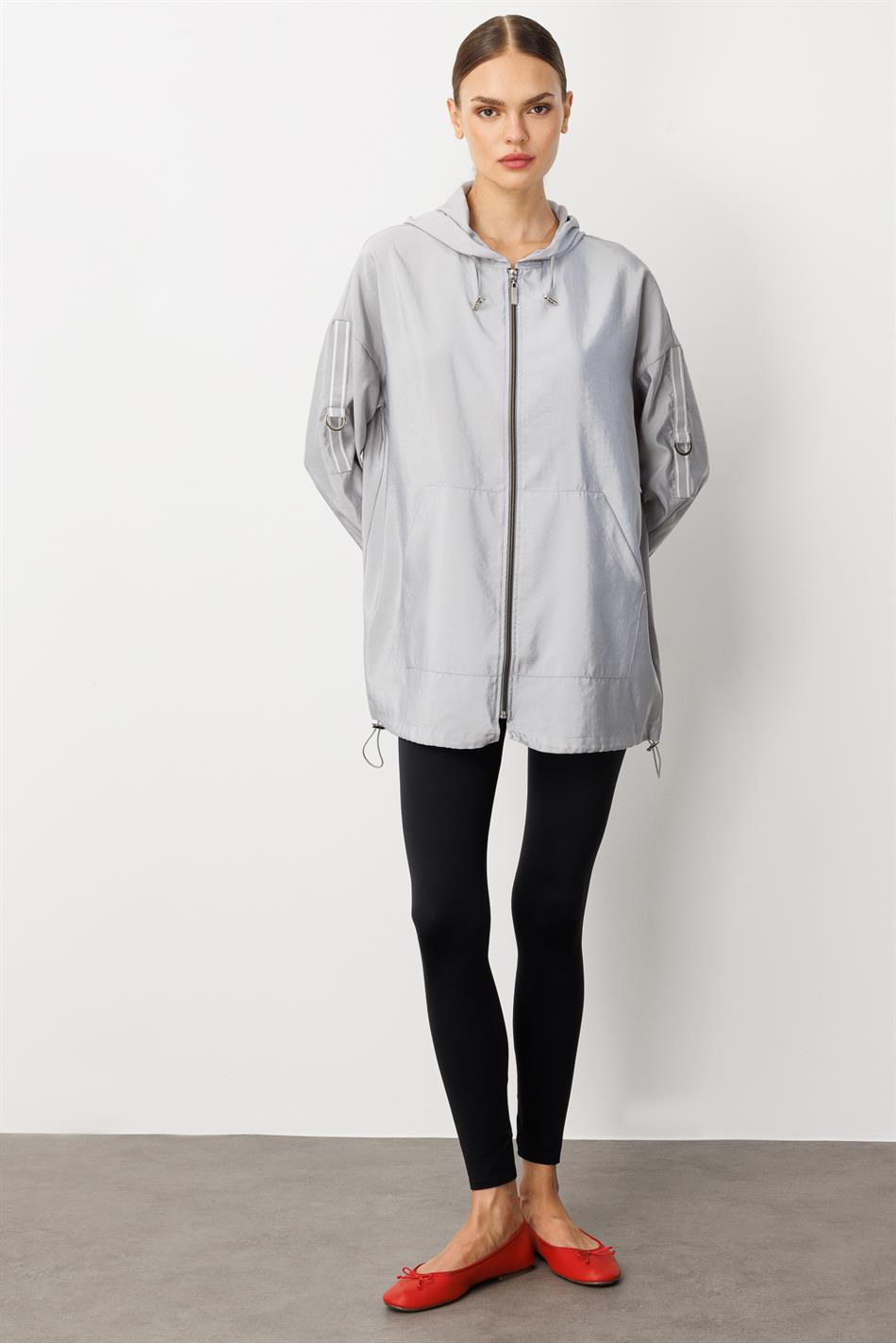 Poly Cupra Sport Mid-Length Spring Trench Coat with Hip Coverage / Cape-Gray