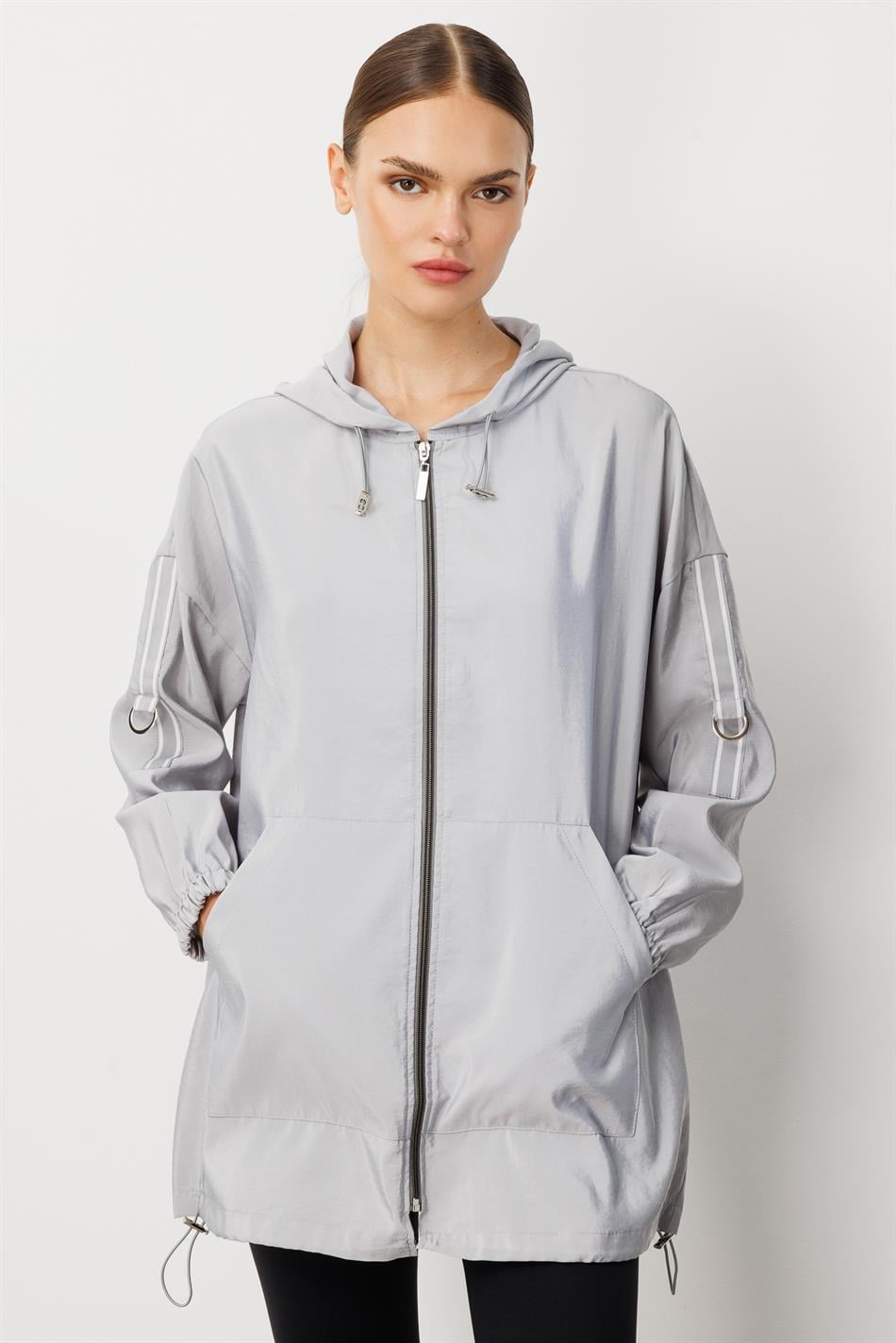 Poly Cupra Sport Mid-Length Spring Trench Coat with Hip Coverage / Cape-Gray