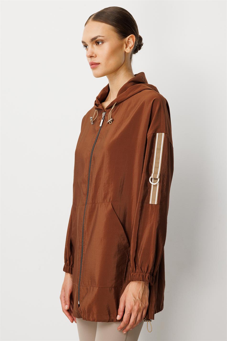 Poly Cupra Sport Orta Uzunluqlu Yaz Trench Palto, Çanta Örtüyü / Qəhvəyi