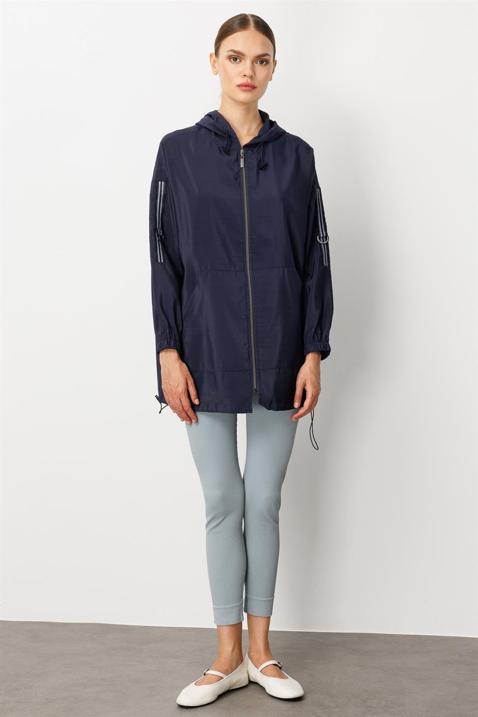 Poly Cupra Sport Orta Uzunluqlu Yaz Trench Palto, Omba Örtüyü / Tünd Göy