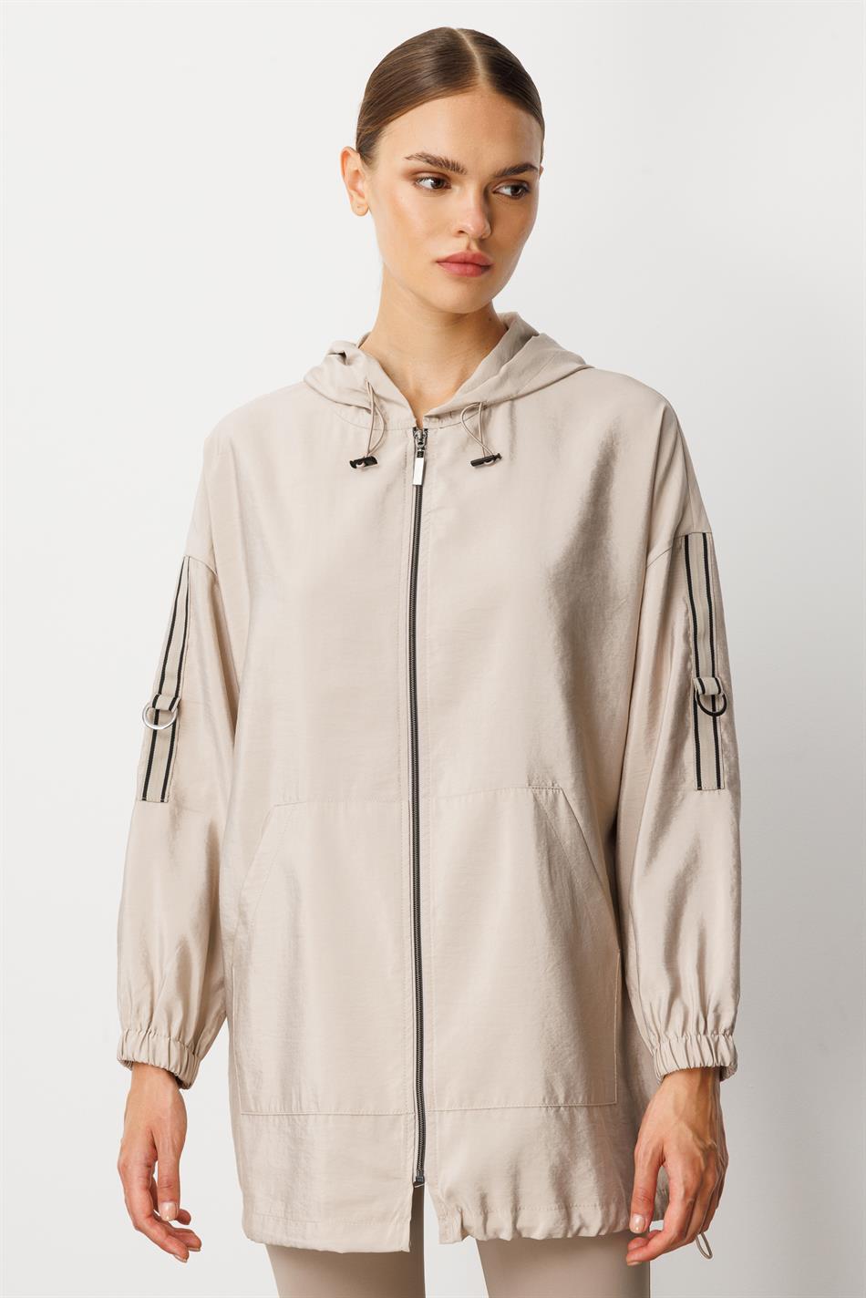 Poly Cupra Sport Mid-Length Spring Trench Coat with Hip Covering / Kap-Taş