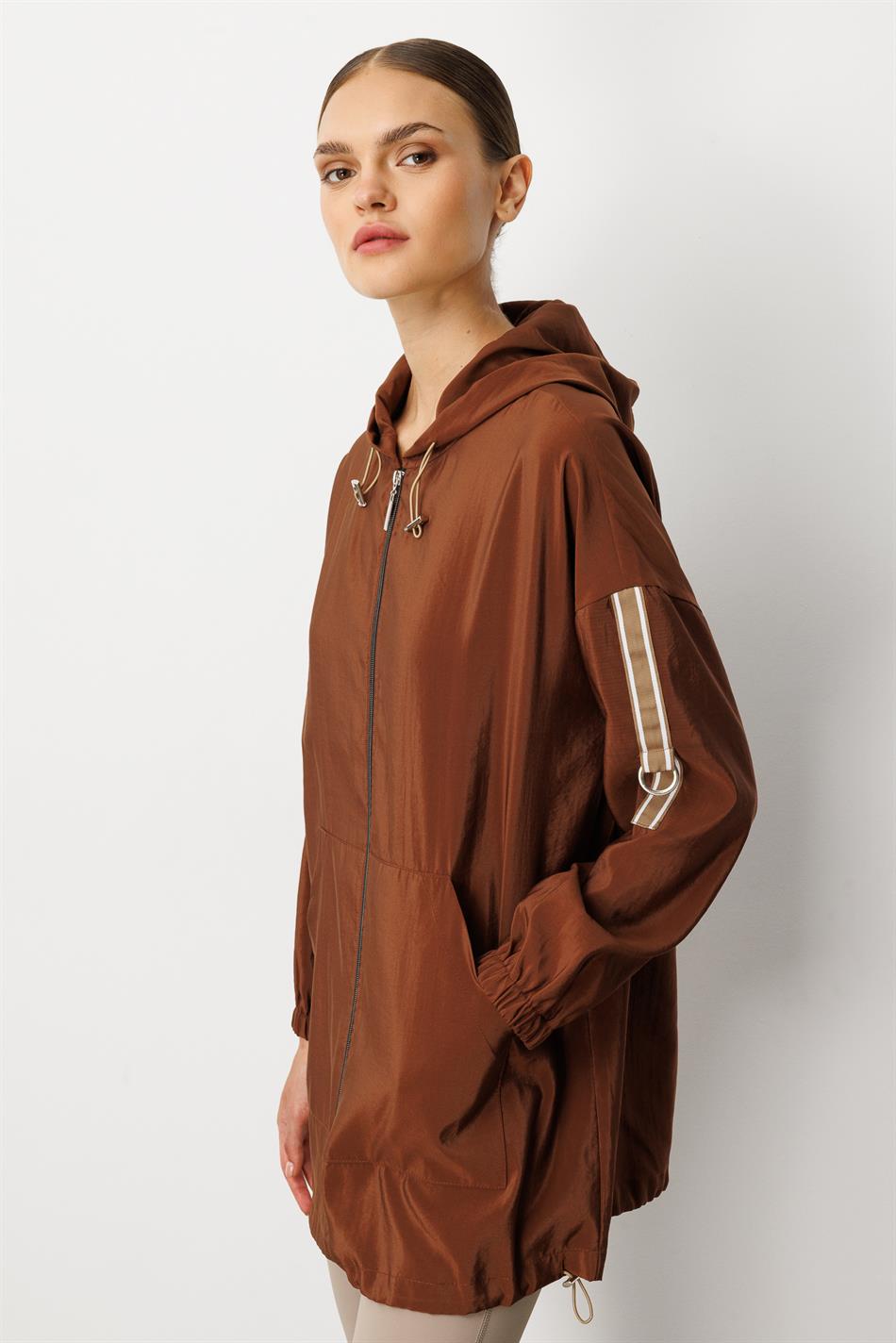 Poly Cupra Sport Orta Uzunluqlu Yaz Trench Palto, Çanta Örtüyü / Qəhvəyi