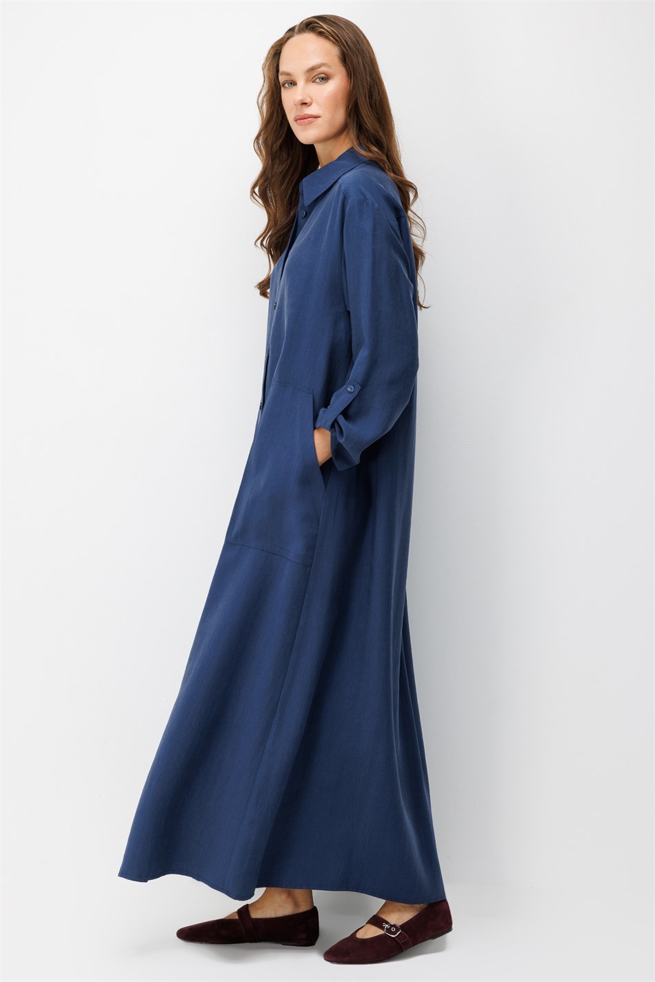 Premium Doğal Akıcı Kumaş Bsc Maxi Tunik Elbise-Laci