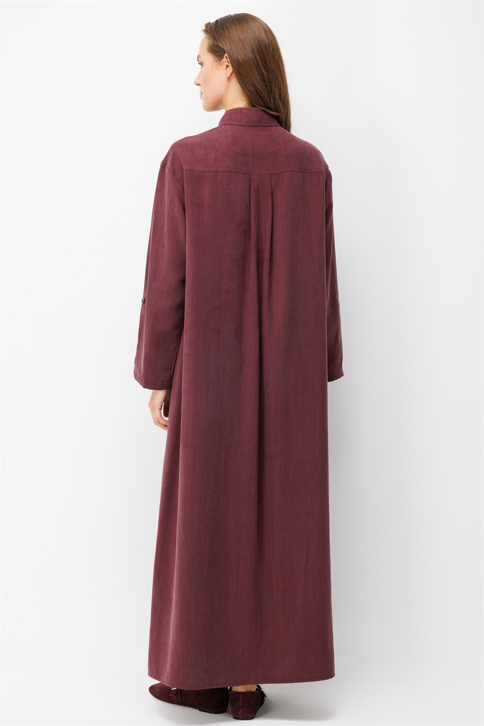 Premium Doğal Akıcı Kumaş Bsc Maxi Tunik Elbise-Bordo