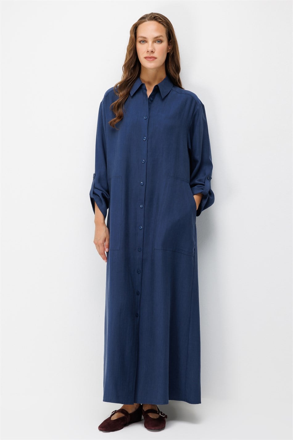 Premium Doğal Akıcı Kumaş Bsc Maxi Tunik Elbise-Laci