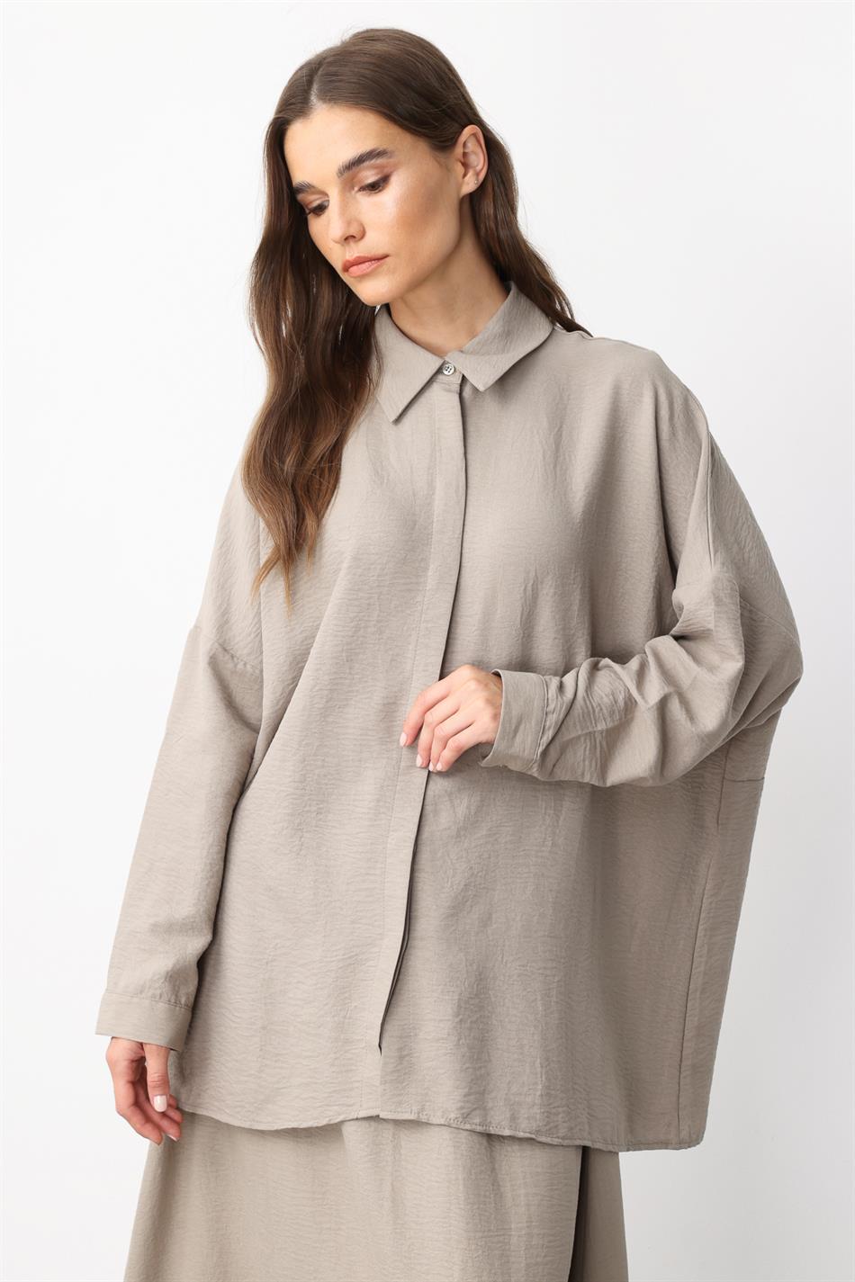 Rahat,Hafif,Sade İpekçe Kumaş Basen Örten Tunik ve Etek Kombin Takım-Taş