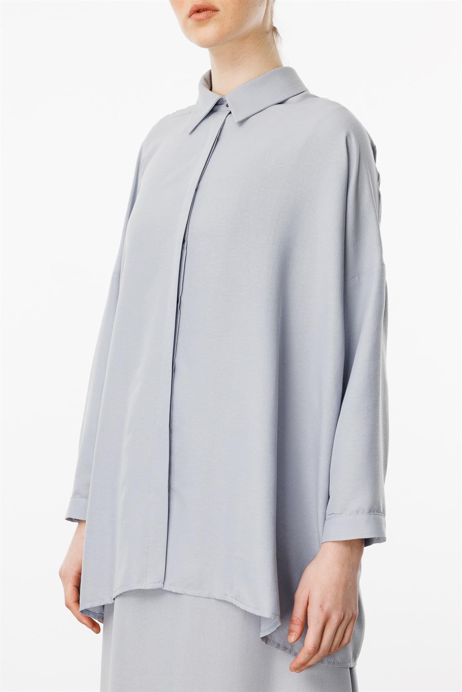 Rahat,Hafif,Sade İpekçe Kumaş Basen Örten Tunik ve Etek Kombin Takım-Gri