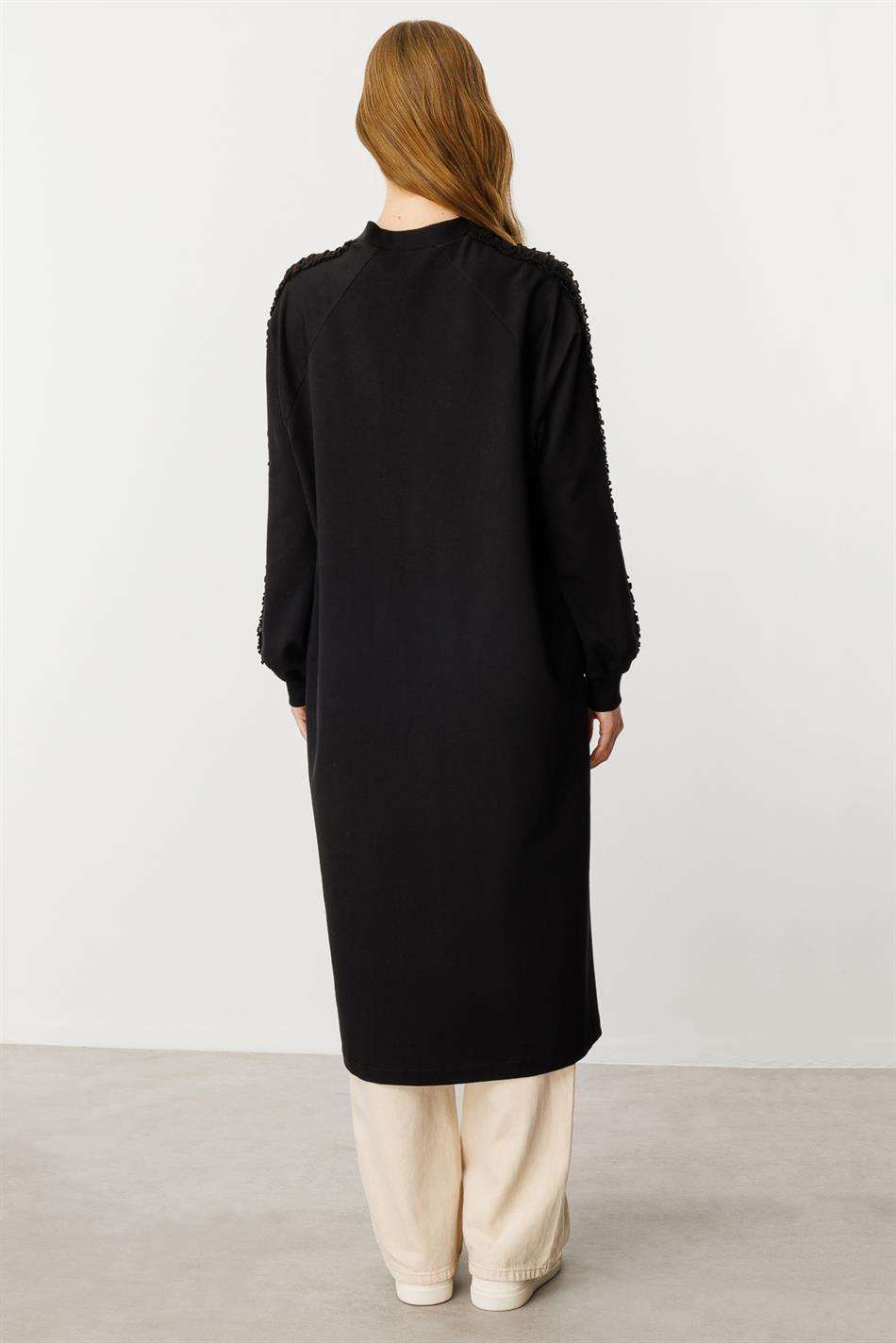 Rame Simli Garni Pamuk Karışımli İnce Örme Kap Ferace-Siyah