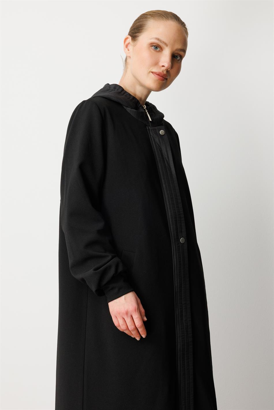 Ray Quilted Pattern Crepe Texture Lined Sport Trench Coat - Black