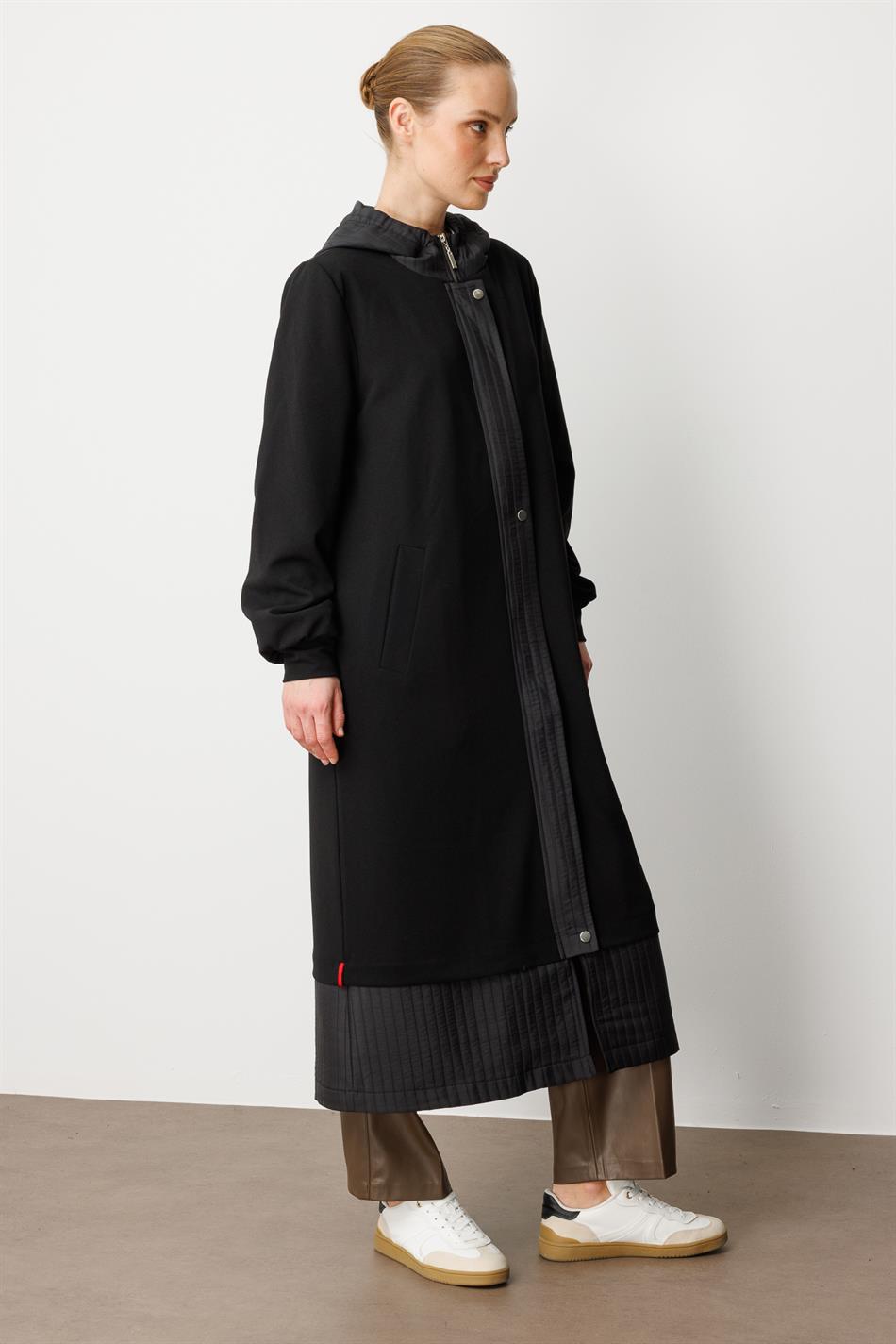 Ray Quilted Pattern Crepe Texture Lined Sport Trench Coat - Black