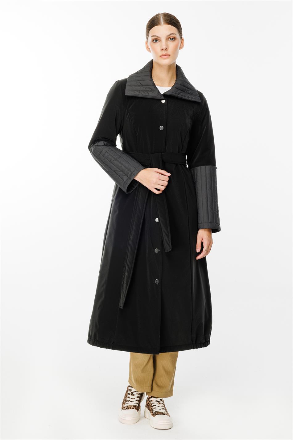 Ray Quilted Detail Special Matte Fabric Padded Sport Coat/Jacket - Black