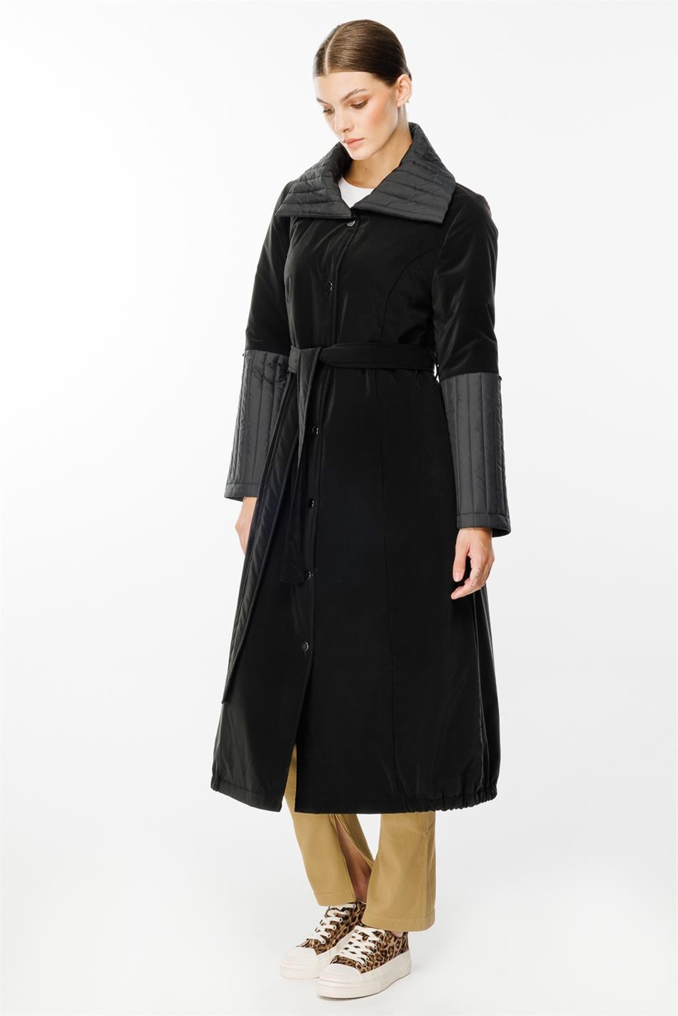 Ray Quilted Detail Special Matte Fabric Padded Sport Coat/Jacket - Black