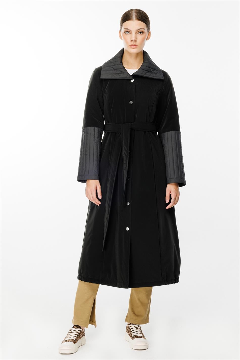 Ray Quilted Detail Special Matte Fabric Padded Sport Coat/Jacket - Black