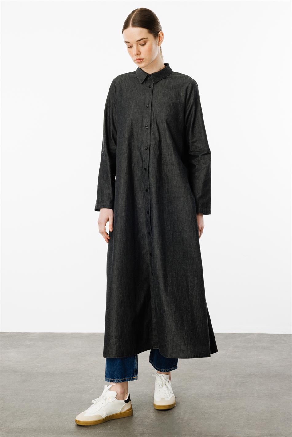 Kleurrijke, met kralen versierde, dunne katoenen denim sportieve abaya - Zwart
