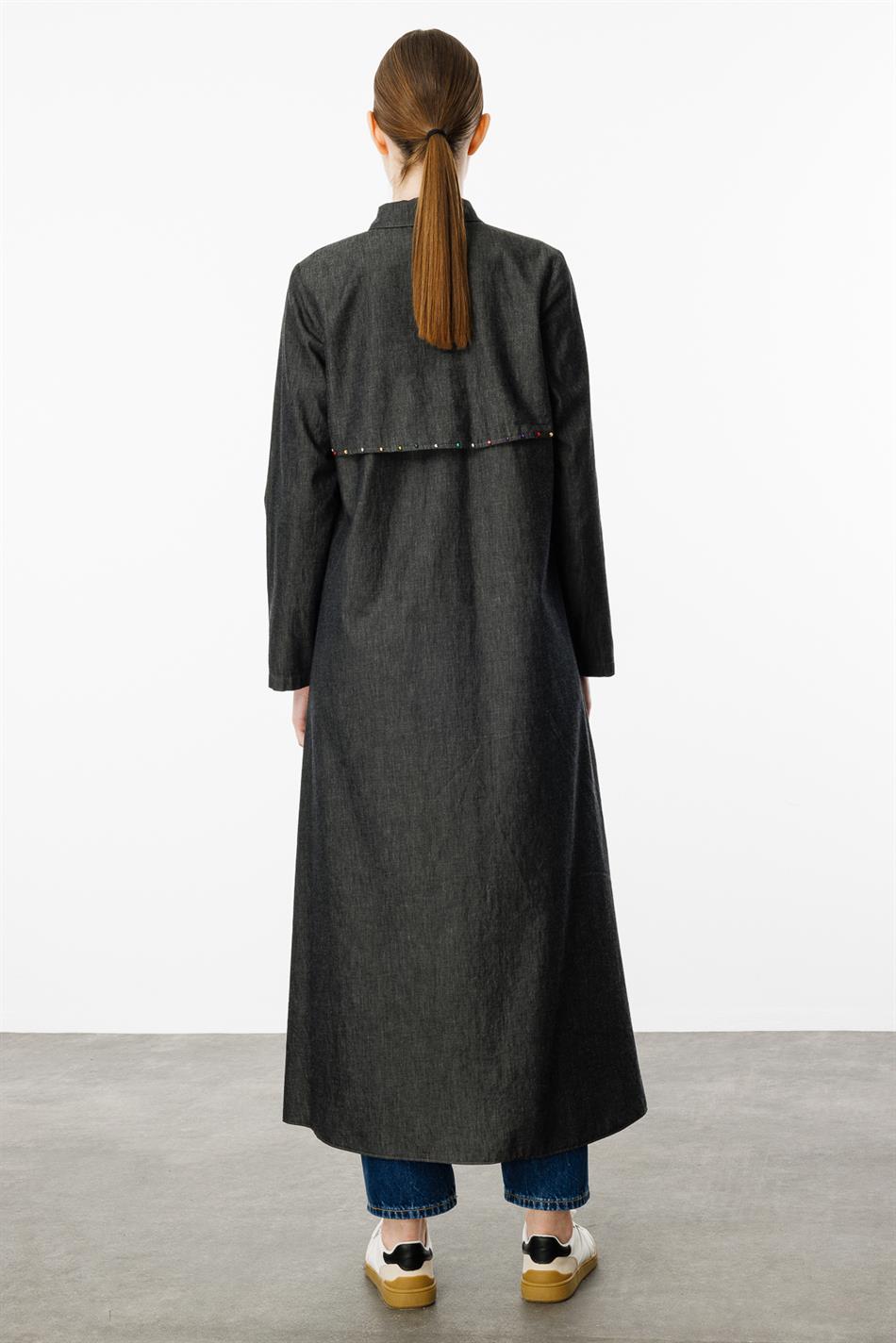 Kleurrijke, met kralen versierde, dunne katoenen denim sportieve abaya - Zwart