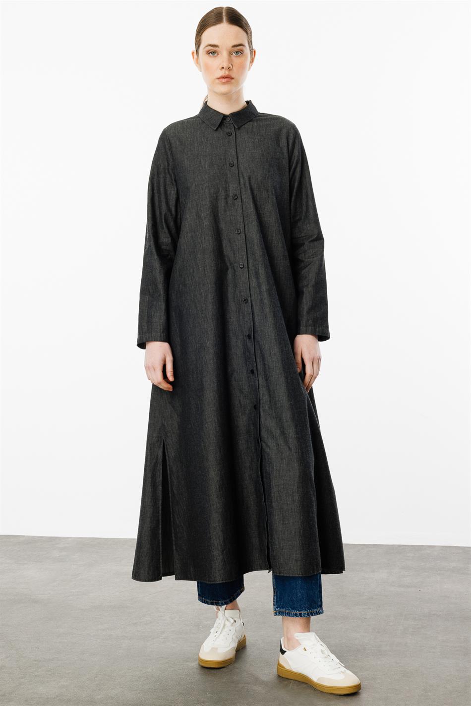 Kleurrijke, met kralen versierde, dunne katoenen denim sportieve abaya - Zwart