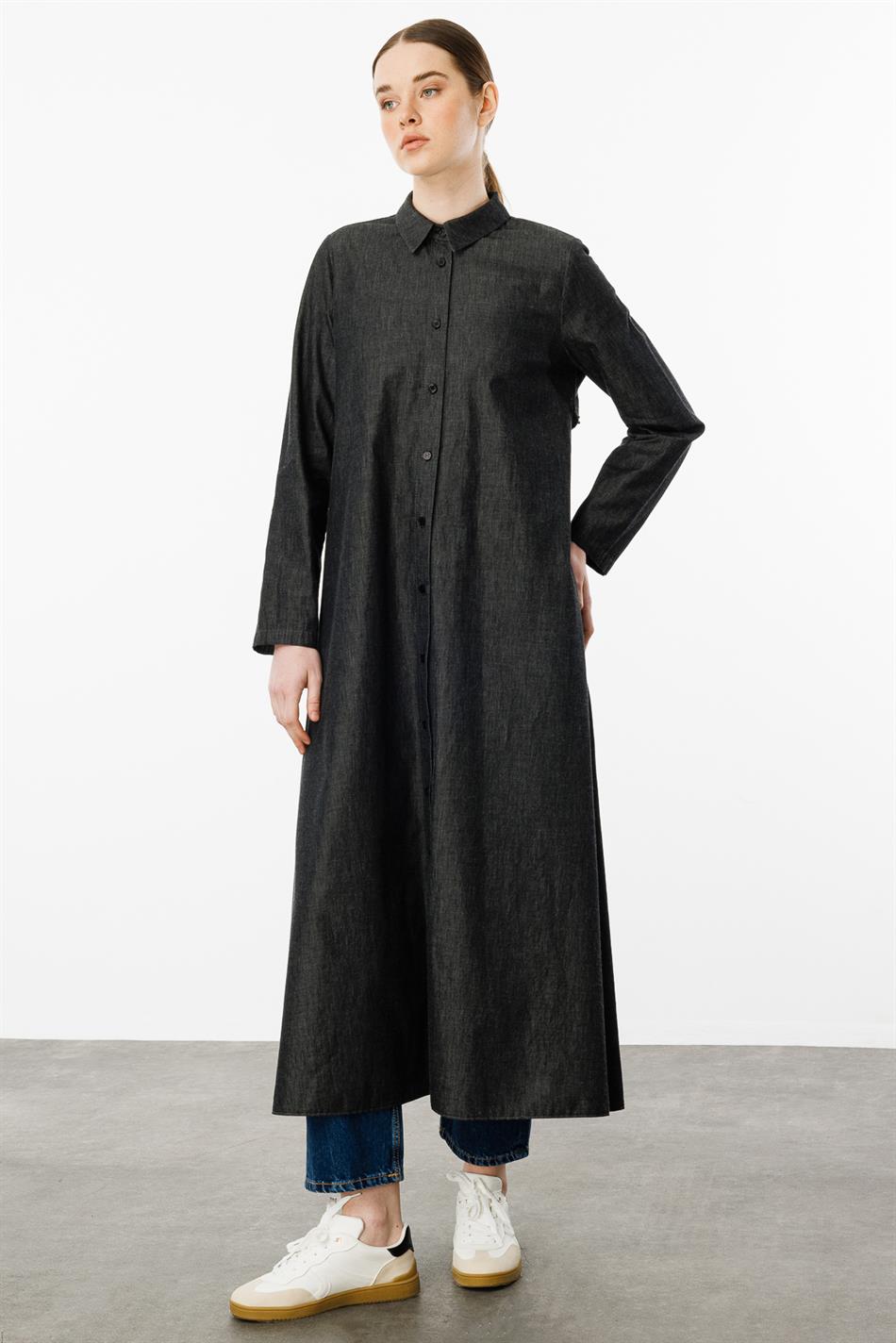 Kleurrijke, met kralen versierde, dunne katoenen denim sportieve abaya - Zwart