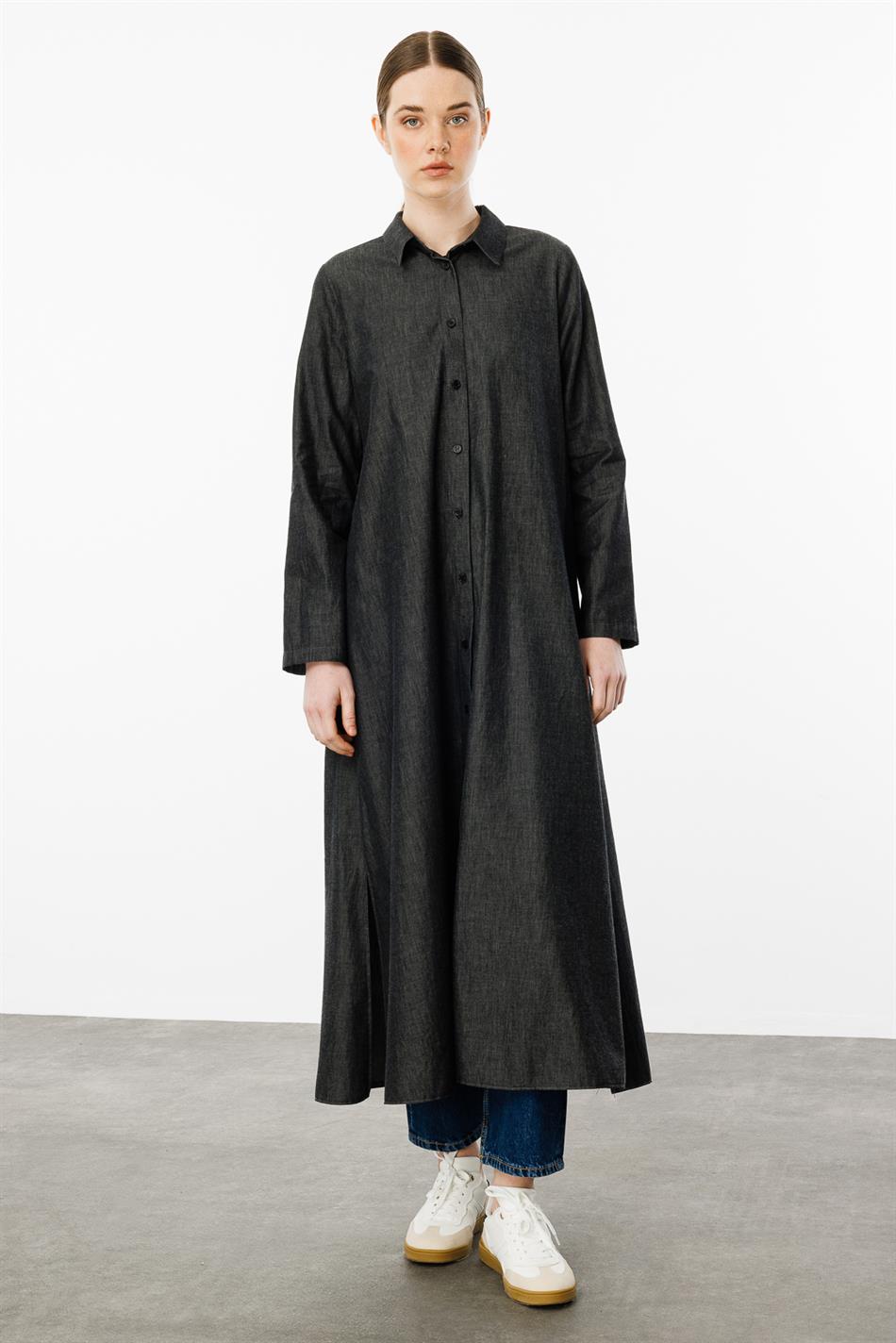Kleurrijke, met kralen versierde, dunne katoenen denim sportieve abaya - Zwart
