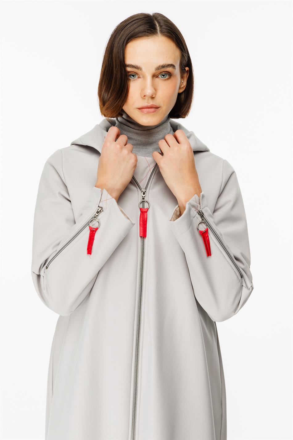 Rouge Detail Comfort Fabric, Fleece Lined, Comfortable Sporty Coat/Jacket - Grey