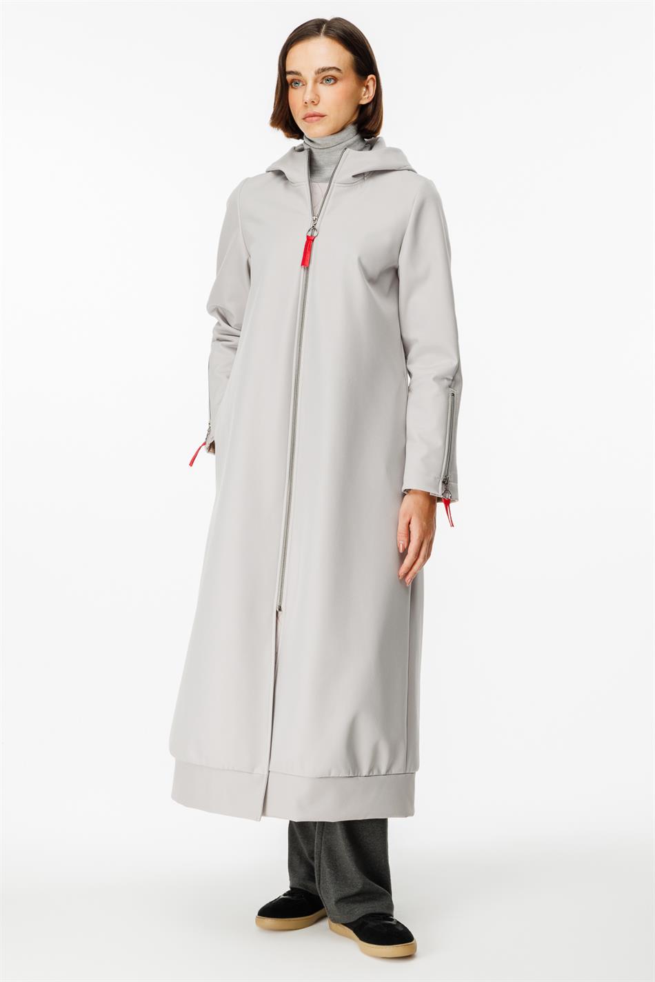 Rouge Detail Comfort Fabric, Fleece Lined, Comfortable Sporty Coat/Jacket - Grey