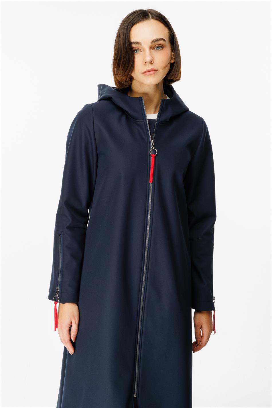 Rouge Detail Comfort Fabric, Fleece Lined, Comfortable Sporty Coat/Jacket - Navy