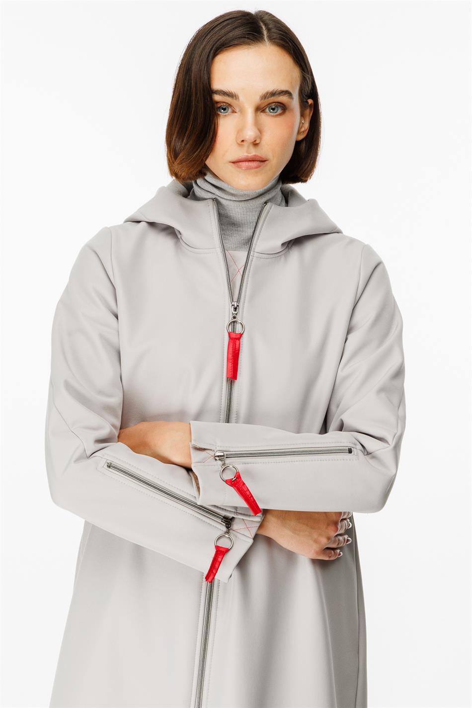 Rouge Detail Comfort Fabric, Fleece Lined, Comfortable Sporty Coat/Jacket - Grey