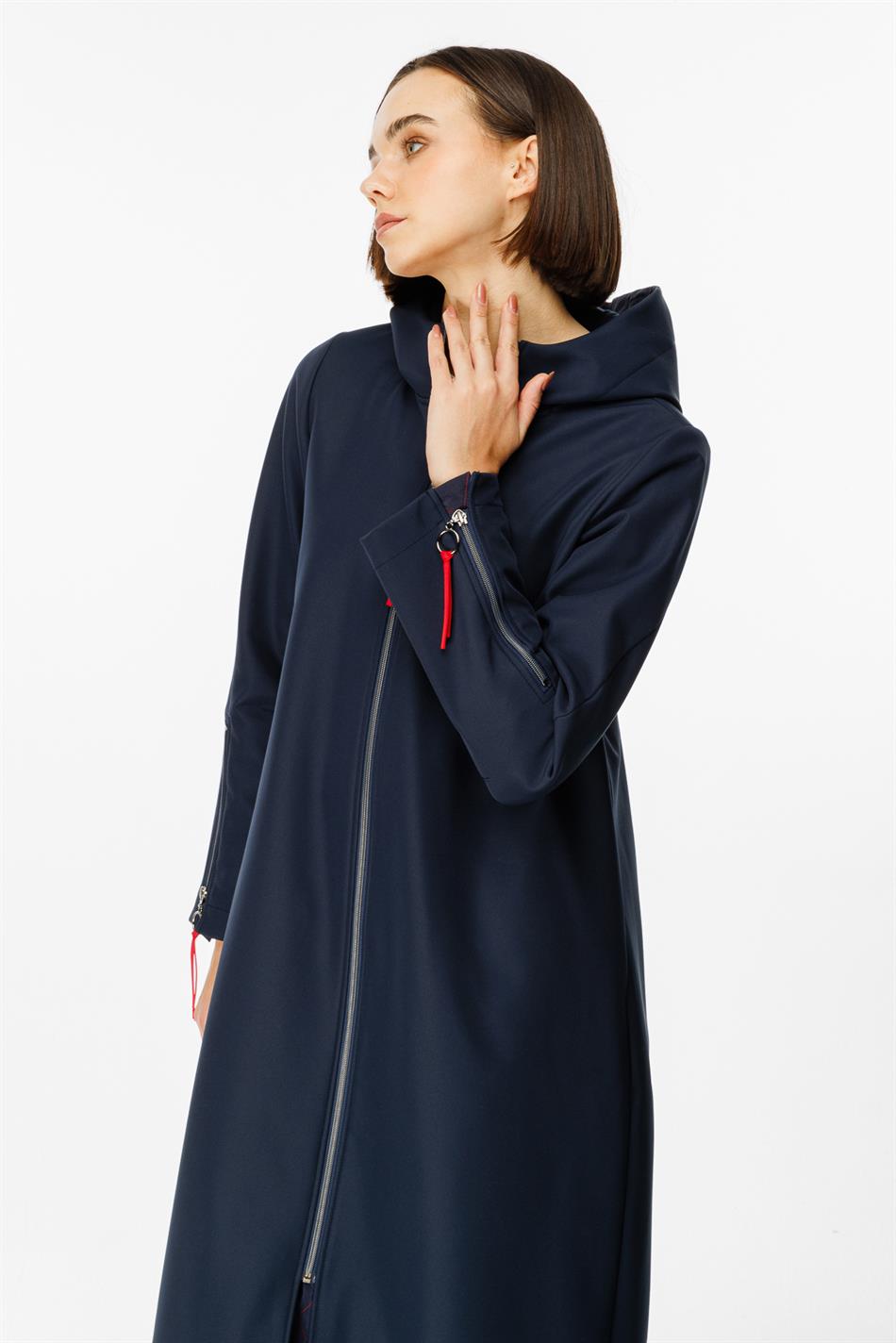 Rouge Detail Comfort Fabric, Fleece Lined, Comfortable Sporty Coat/Jacket - Navy