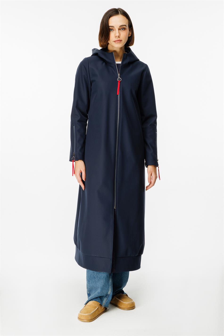 Rouge Detail Comfort Fabric, Fleece Lined, Comfortable Sporty Coat/Jacket - Navy