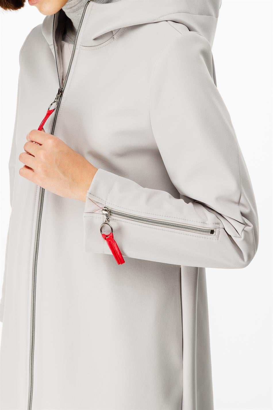 Rouge Detail Comfort Fabric, Fleece Lined, Comfortable Sporty Coat/Jacket - Grey