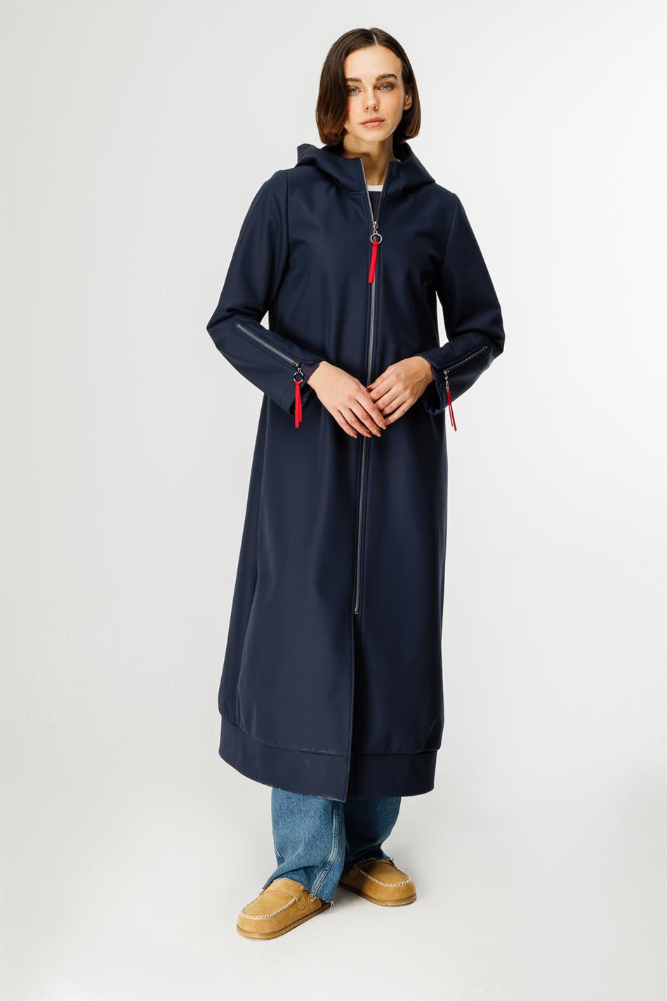 Rouge Detail Comfort Fabric, Fleece Lined, Comfortable Sporty Coat/Jacket - Navy