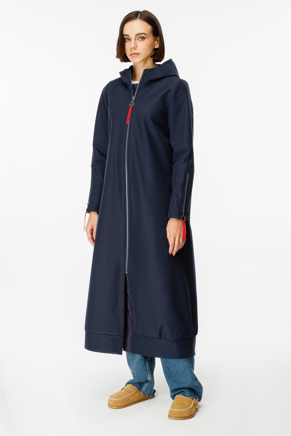 Rouge Detail Comfort Fabric, Fleece Lined, Comfortable Sporty Coat/Jacket - Navy