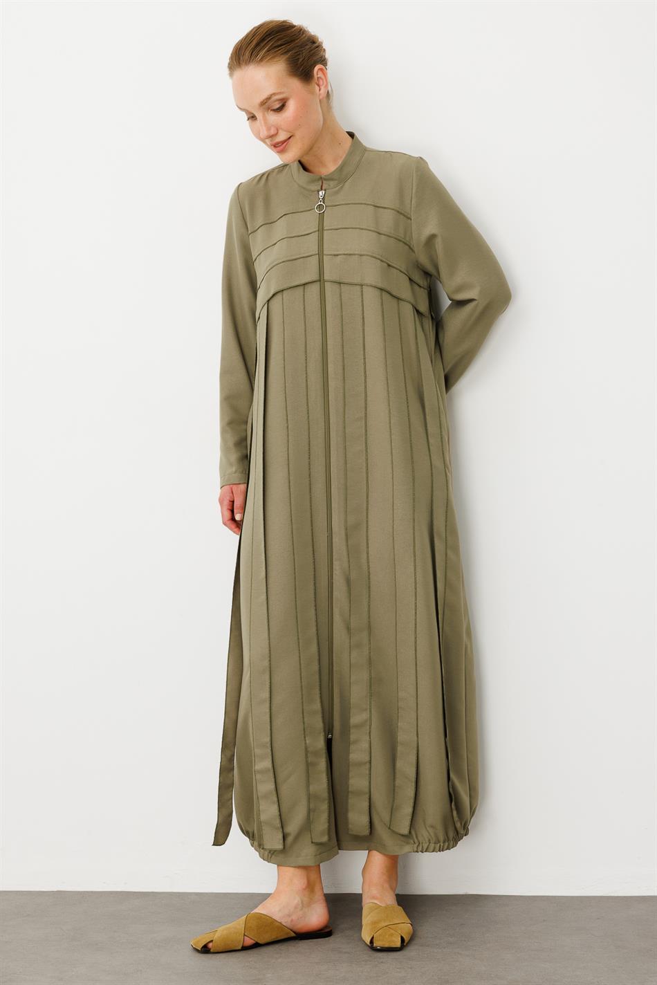 Rouge/ S Piece Hand-Stitched Detail Dress / Cap-Khaki