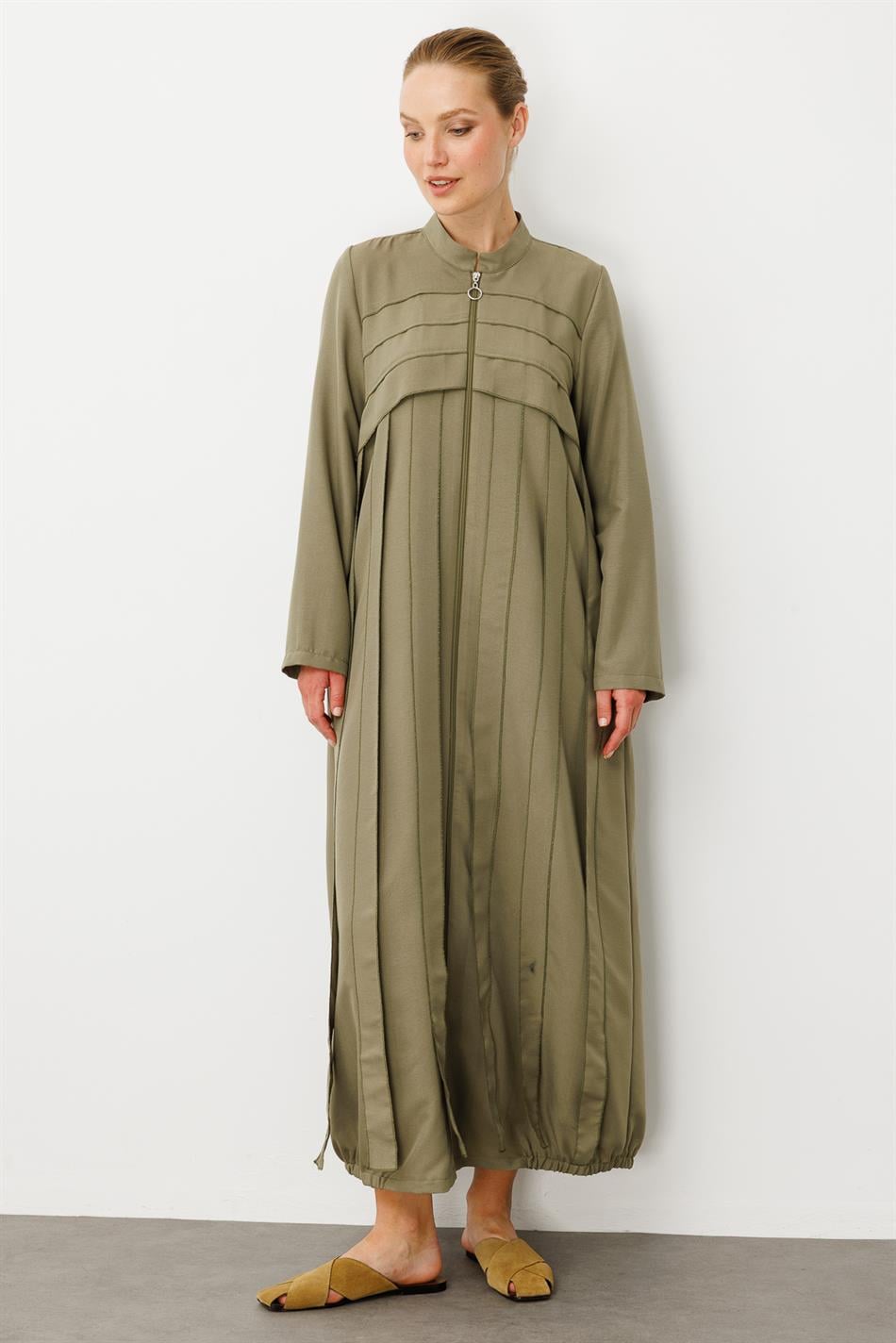 Rouge/ S Piece Hand-Stitched Detail Dress / Cap-Khaki