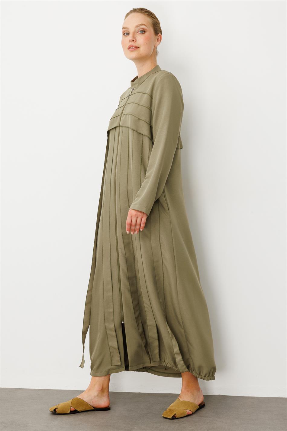 Rouge/ S Piece Hand-Stitched Detail Dress / Cap-Khaki