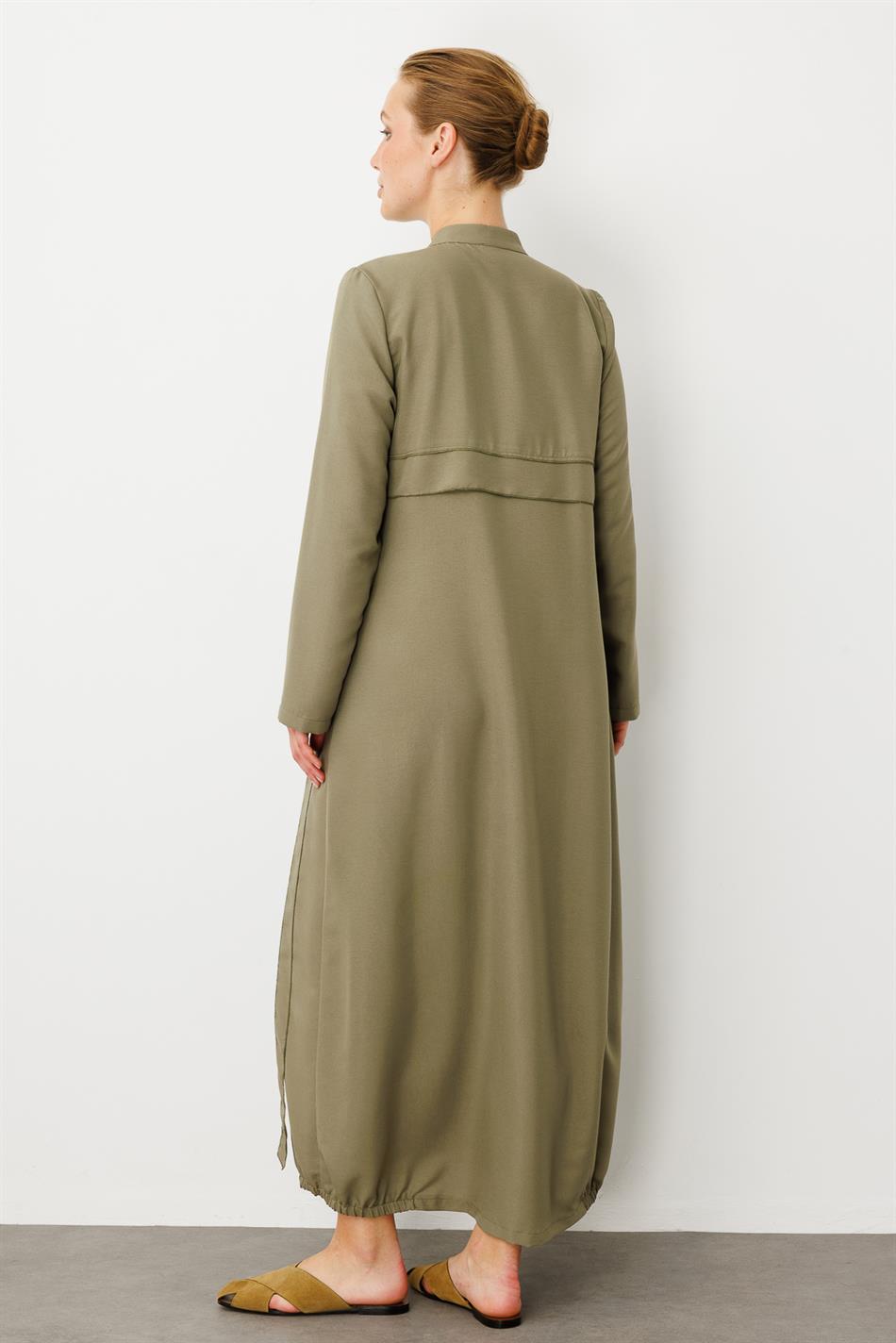 Rouge/ S Piece Hand-Stitched Detail Dress / Cap-Khaki