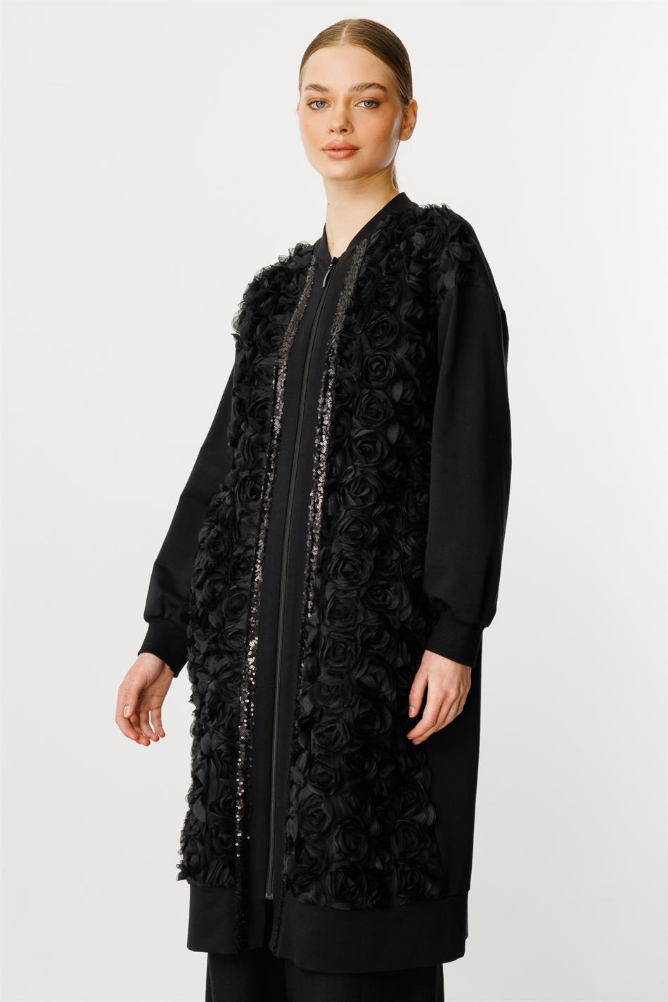 Rozzy geborduurde top/tuniek van fijne katoenmix, heupbedekkend - zwart