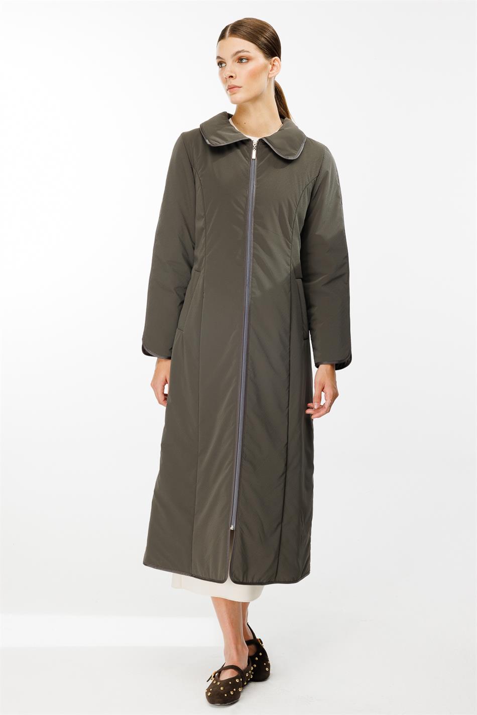 Ruby Fabric and Piping Detailed, Fiber-Filled Timeless Special Coat/Jacket - Smoke Grey (Anthracite)