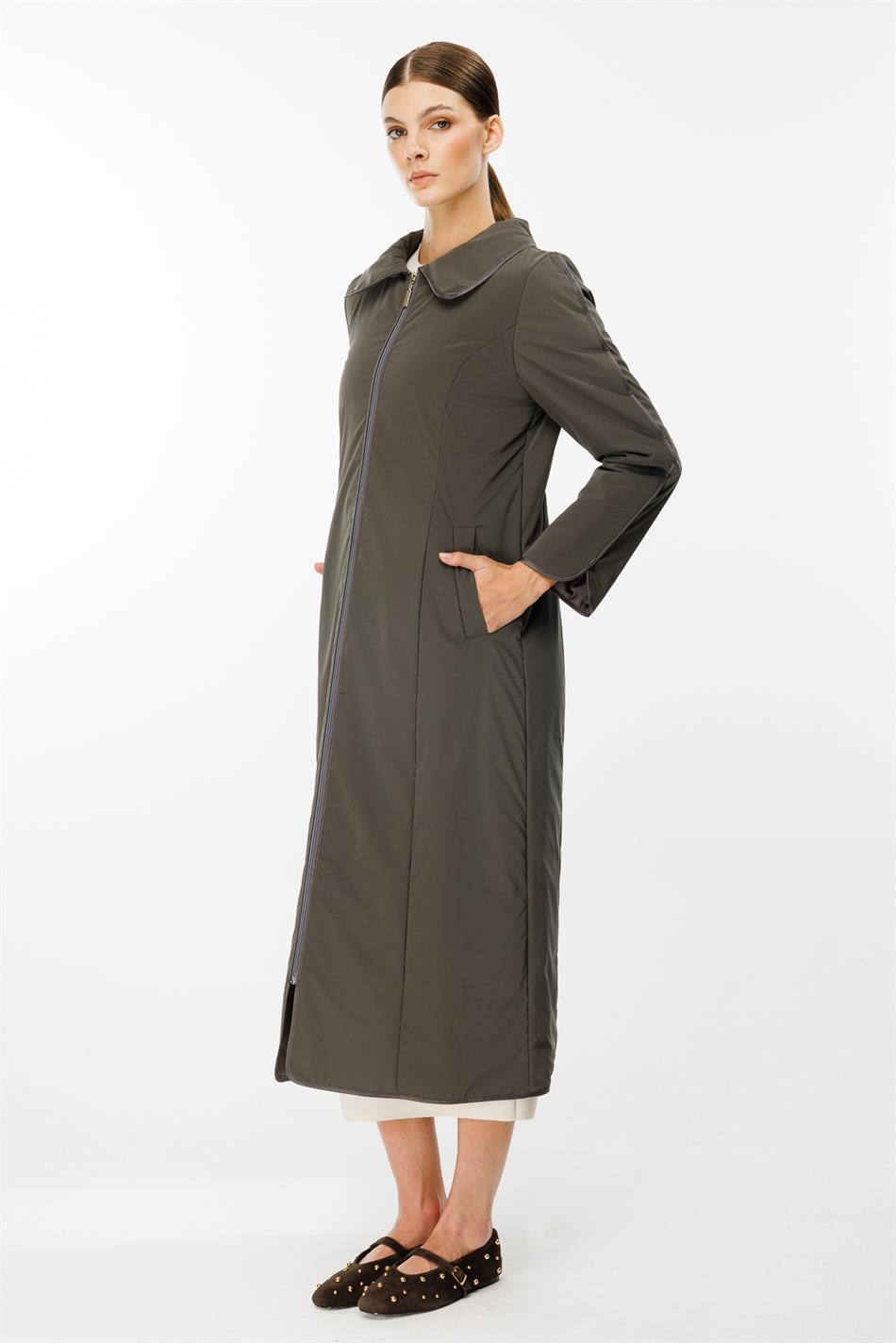 Ruby Fabric and Piping Detailed, Fiber-Filled Timeless Special Coat/Jacket - Smoke Grey (Anthracite)