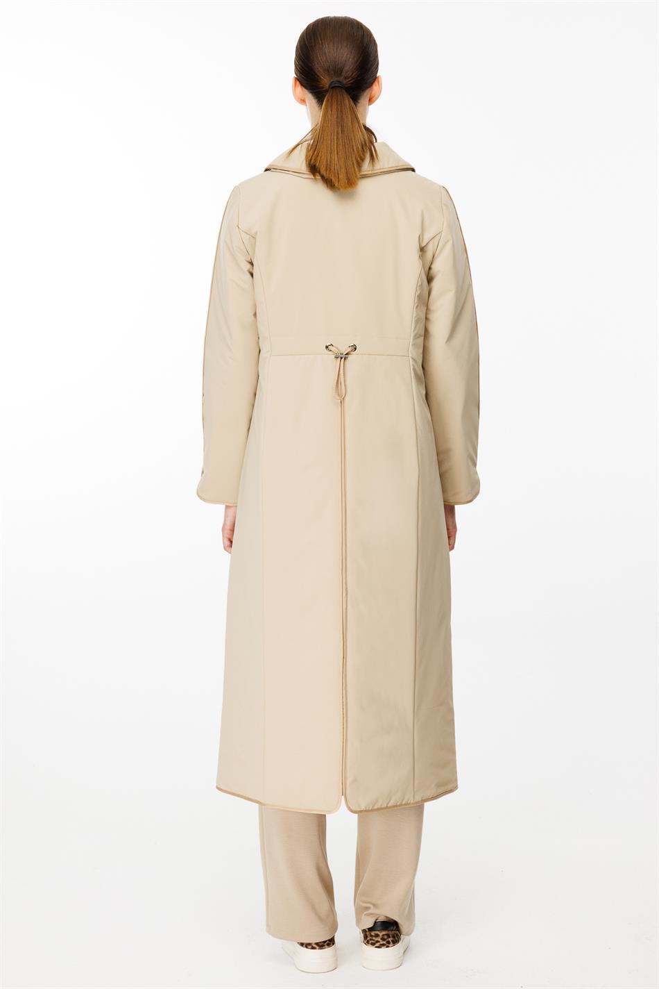 Ruby Fabric and Piping Detailed, Fiber-Filled Timeless Special Coat/Jacket - Stone