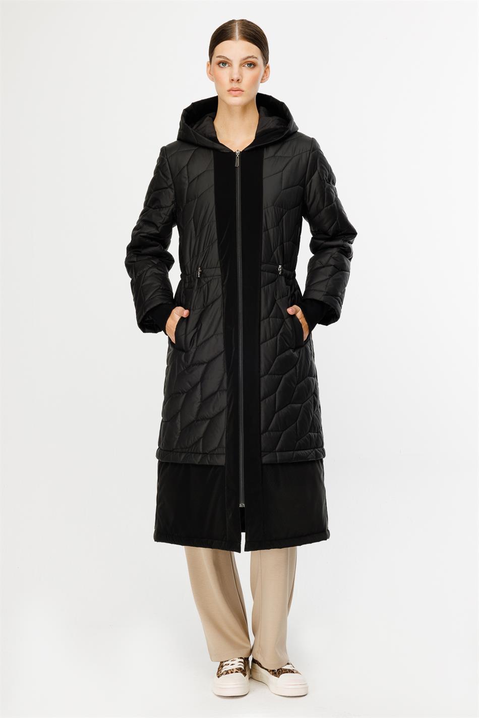 RUBY Leaf Sırınmış Yastıqlı İdman Palto - Qara