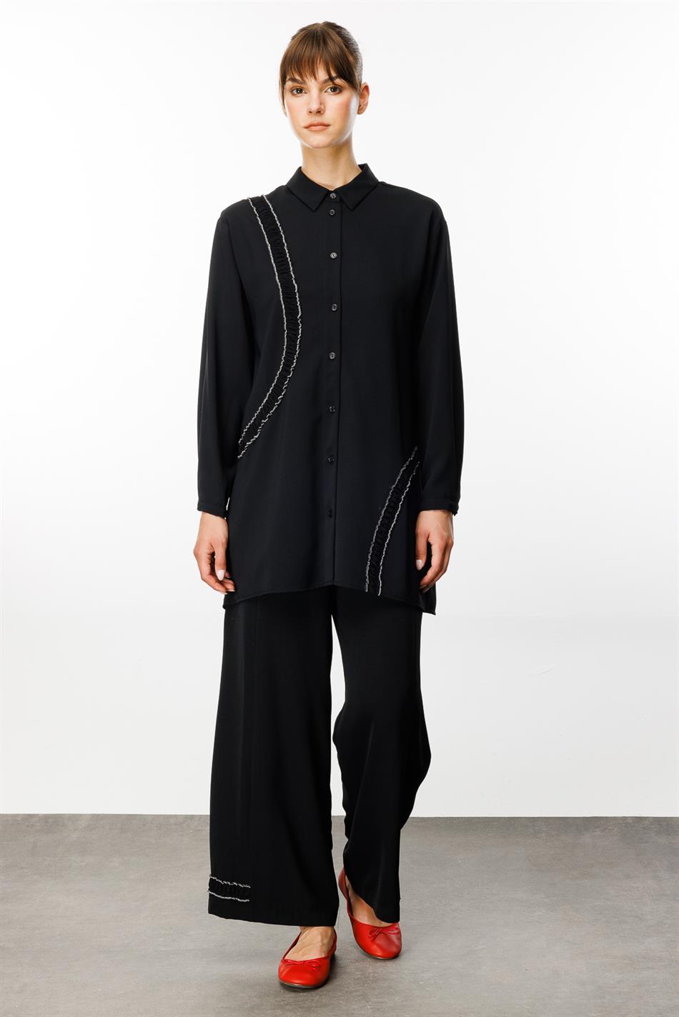 Garni Chiffon Tunika S / Textur-Ipekce Anzughose-Black